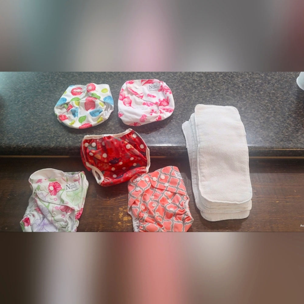 Nora's Nursery Cloth Pocket Diapers with Inserts Lot Of 5